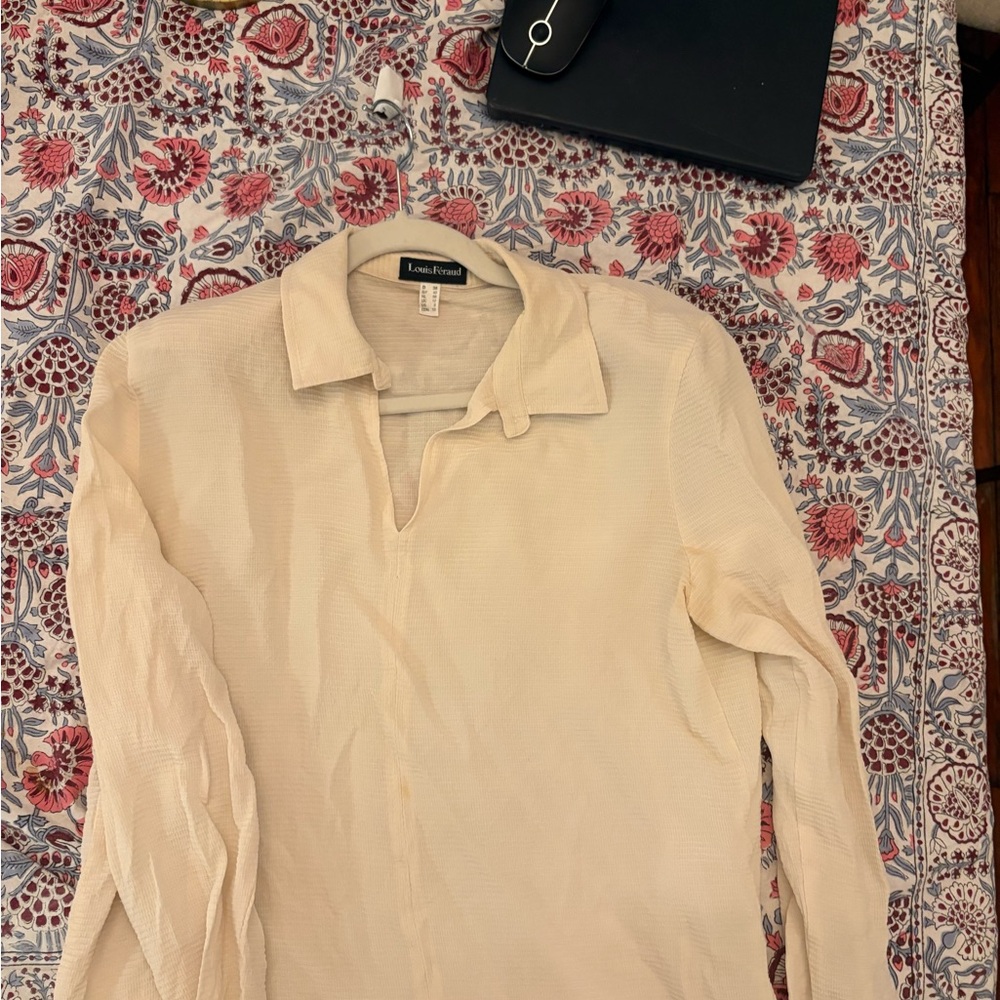 Louis Feraud Men's Cream Textured Long-Sleeve Polo - Picture 4 of 4